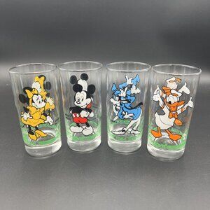 Vintage 1984 Disney 4 Glasses Hooks Drug Store Mickey Minnie Goofy Donald Duck